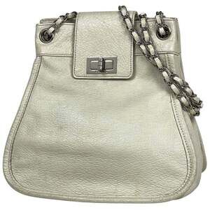 CHANEL 2.55 Line Chain Shoulder Bag Logo Leather White Women's
